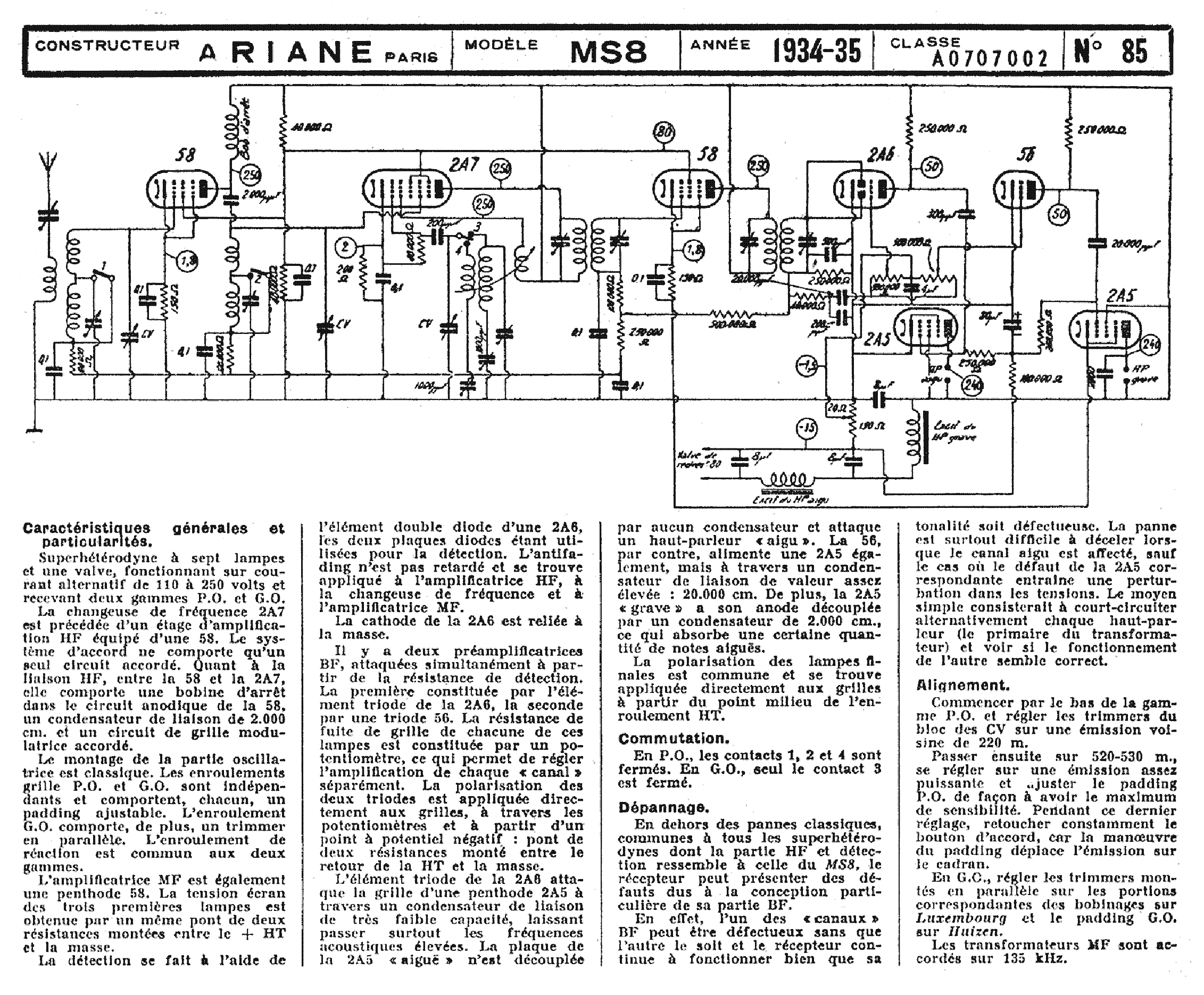 ARIANE MS8 RADIO 1934 SCH service manual
