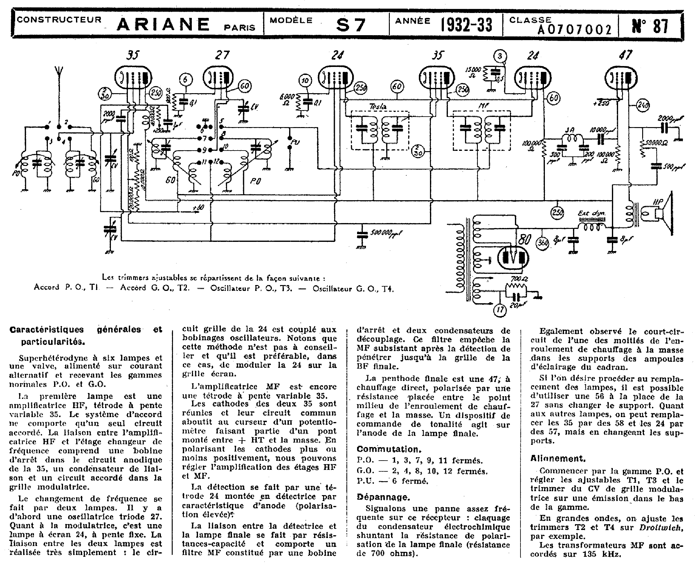 ARIANE S7 RADIO 1932 SCH service manual