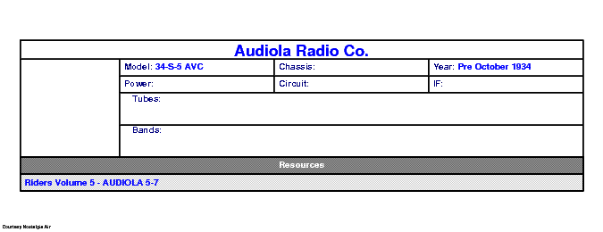 AUDIOLA RADIO CO 34-S-5 AVC SCH service manual