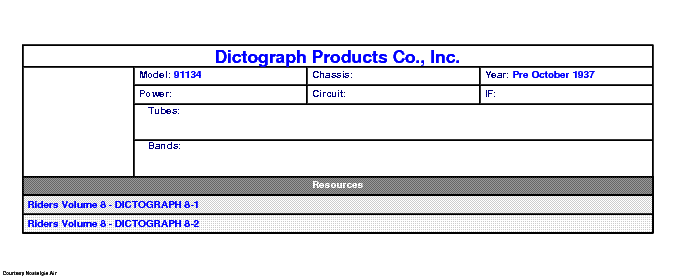 DICTOGRAPH PRODUCTS CO., INC 91134 SCH service manual (1st page)