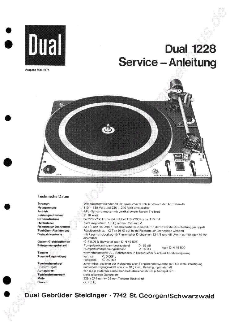 Service Manual-Anleitung für Dual 1228 