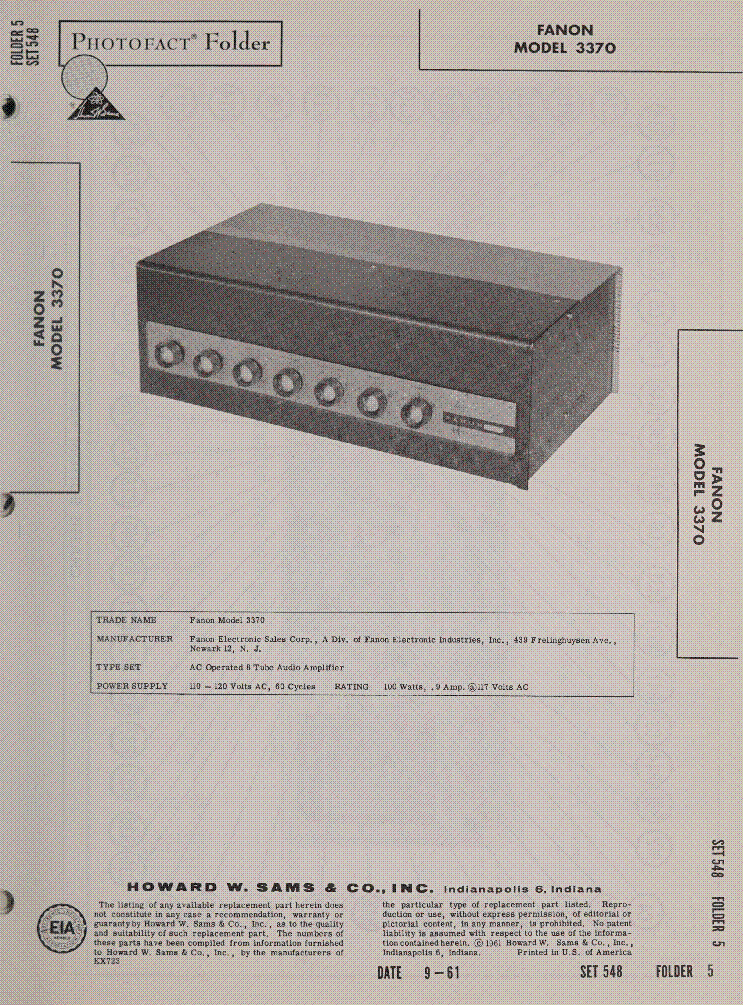 FANON MODEL 3370 SM service manual