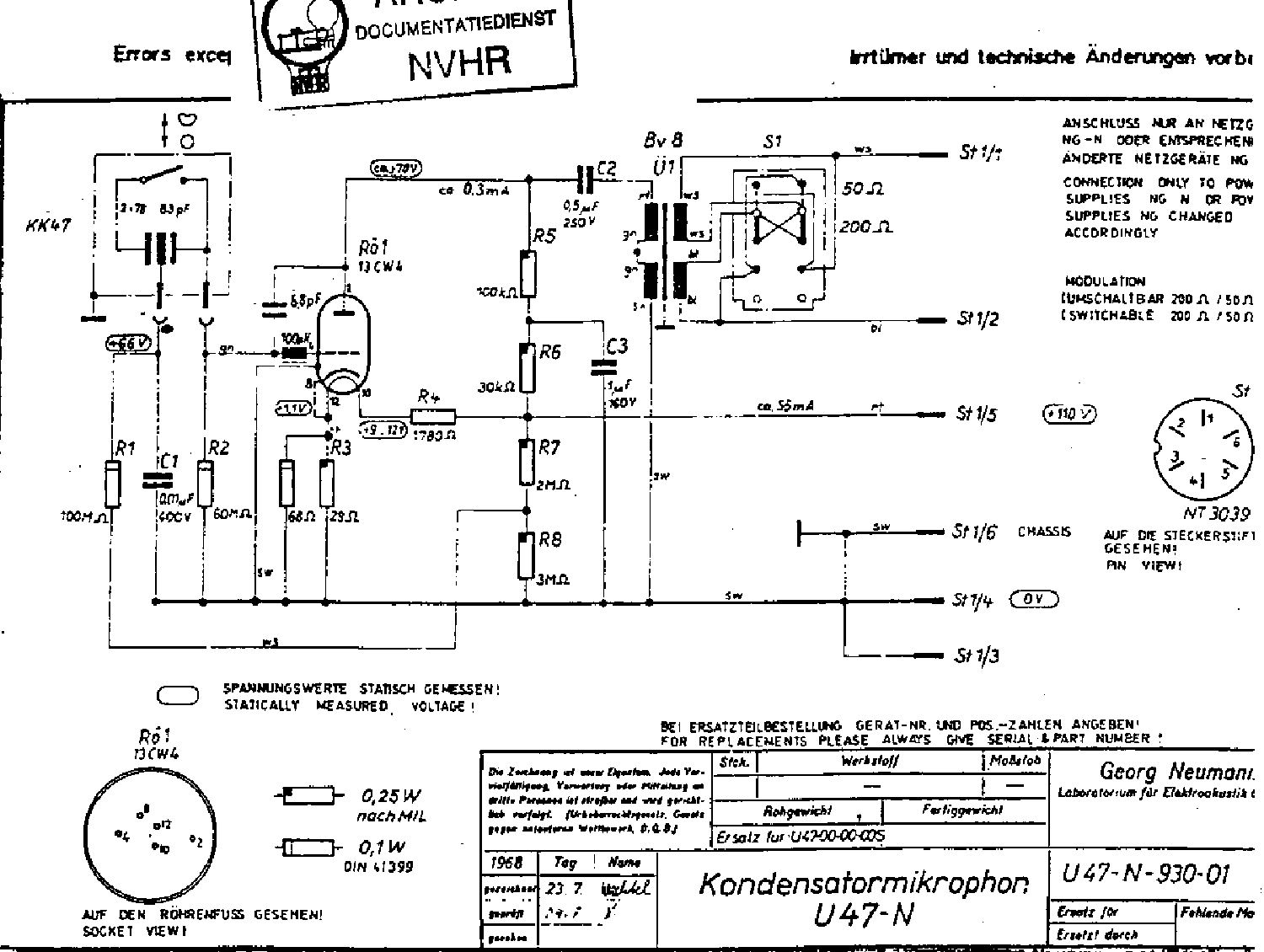 NEUMANN KONDENSATOR MIKROFON U47 N SCH Service Manual ... neuman u47 wiring diagram 