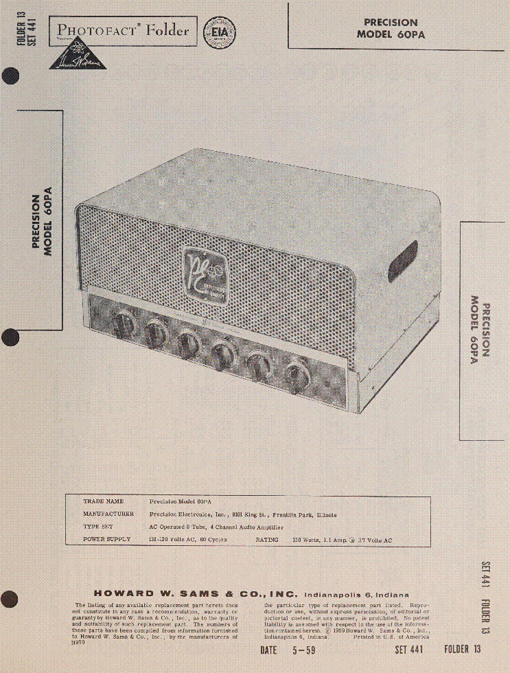 PRECISION MODEL 60PA SM service manual