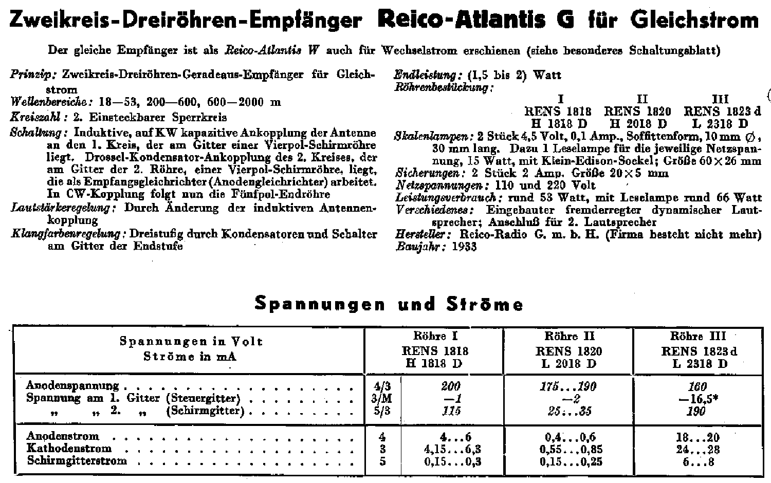 REICO ATLANTIS-G DC RADIO SM Service Manual download, schematics, eeprom,  repair info for electronics experts