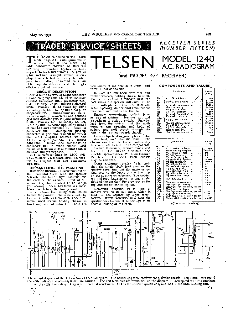 TELSEN 1240 RADIOGRAM 474 RADIO 1934 SM Service Manual download ...