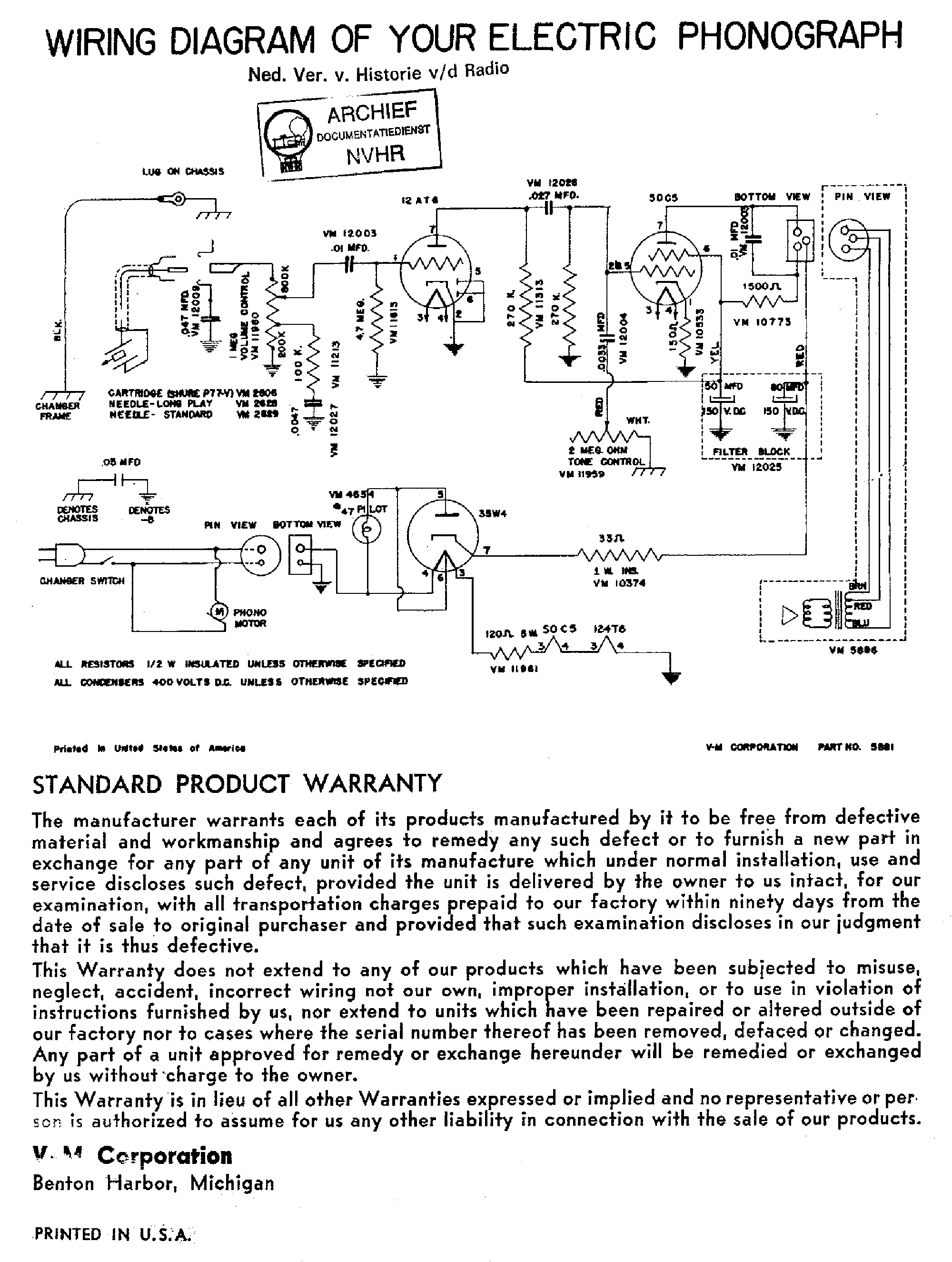 VM-CORP VM-986 ELECRIC AC PHONOGRAPH SCH service manual (1st page)