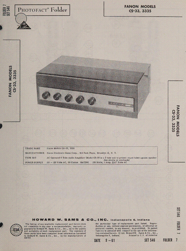 FANON MODELS CS-33, 3035 service manual