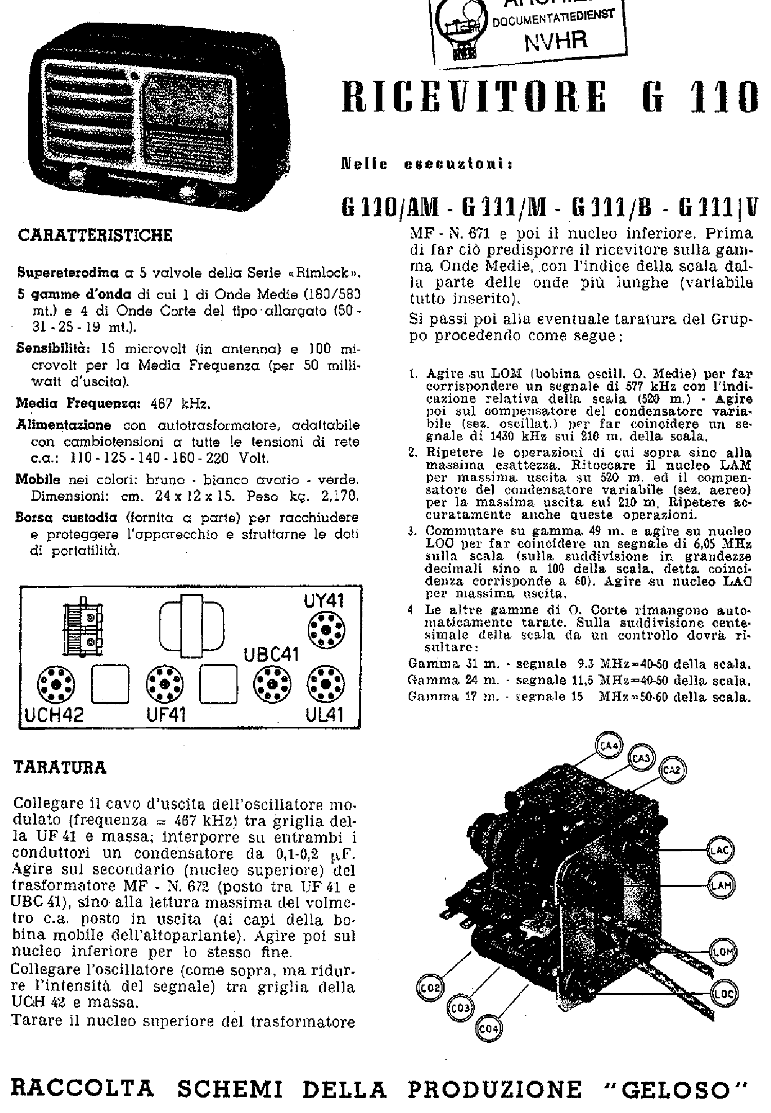 GELOSO G-110-AM-M 111-B-M-V RECEIVER WITH 2662-F SM service manual