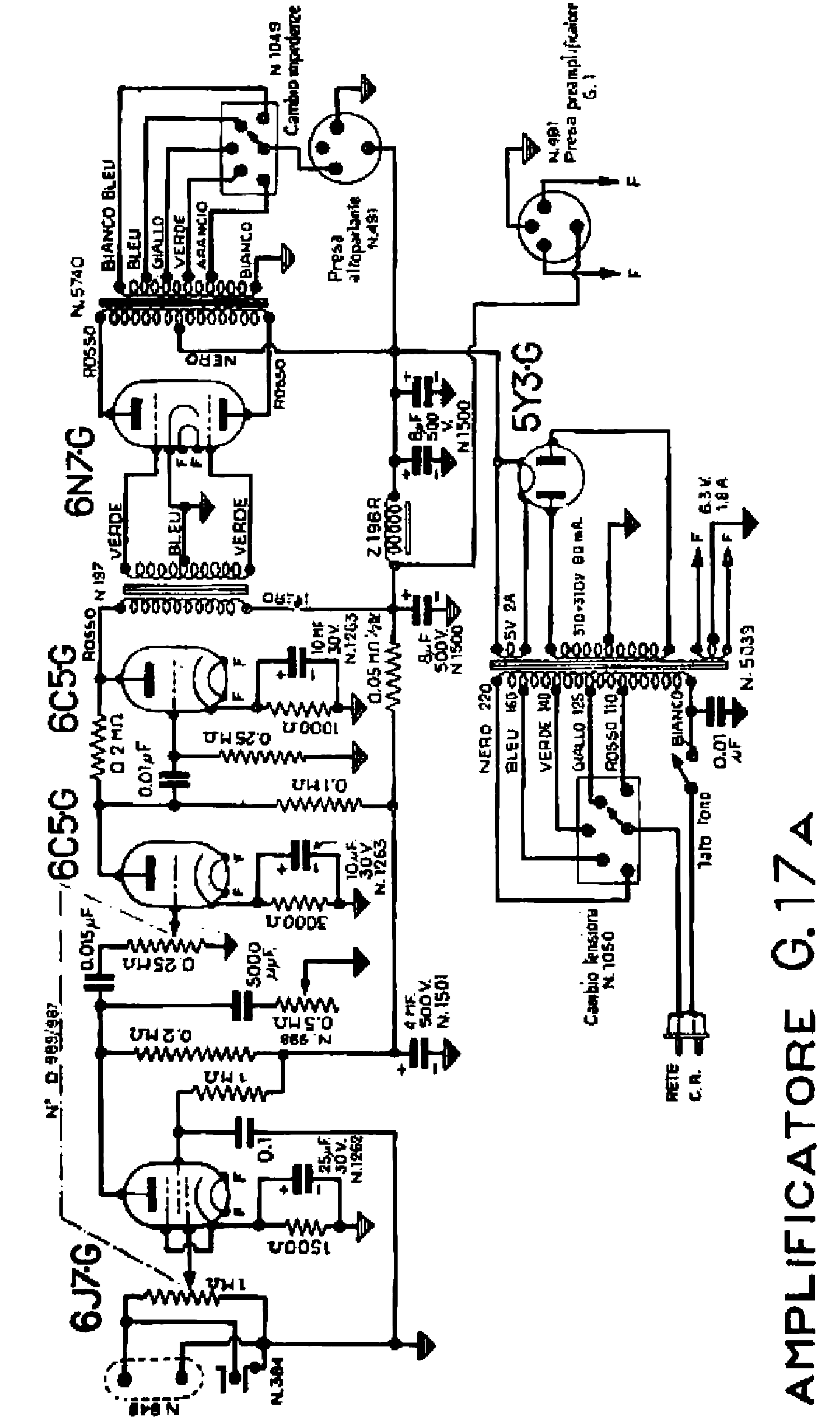 GELOSO G17A 6N7G AC AUDIO AMPLIFIER SCH service manual