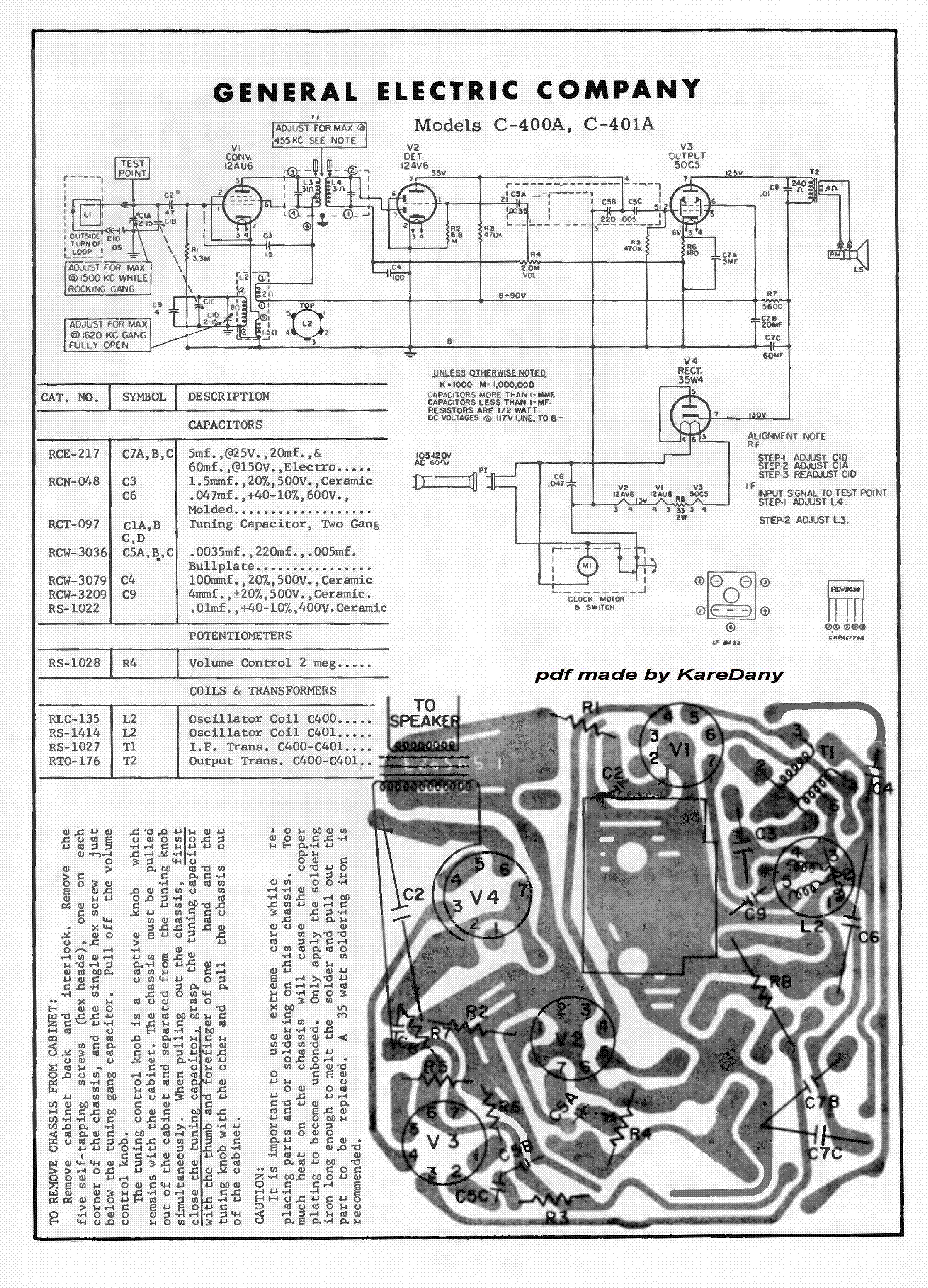 GENERAL ELECTRIC C400A 12AU6 12VA6 50C5 35W4 SCH Service Manual