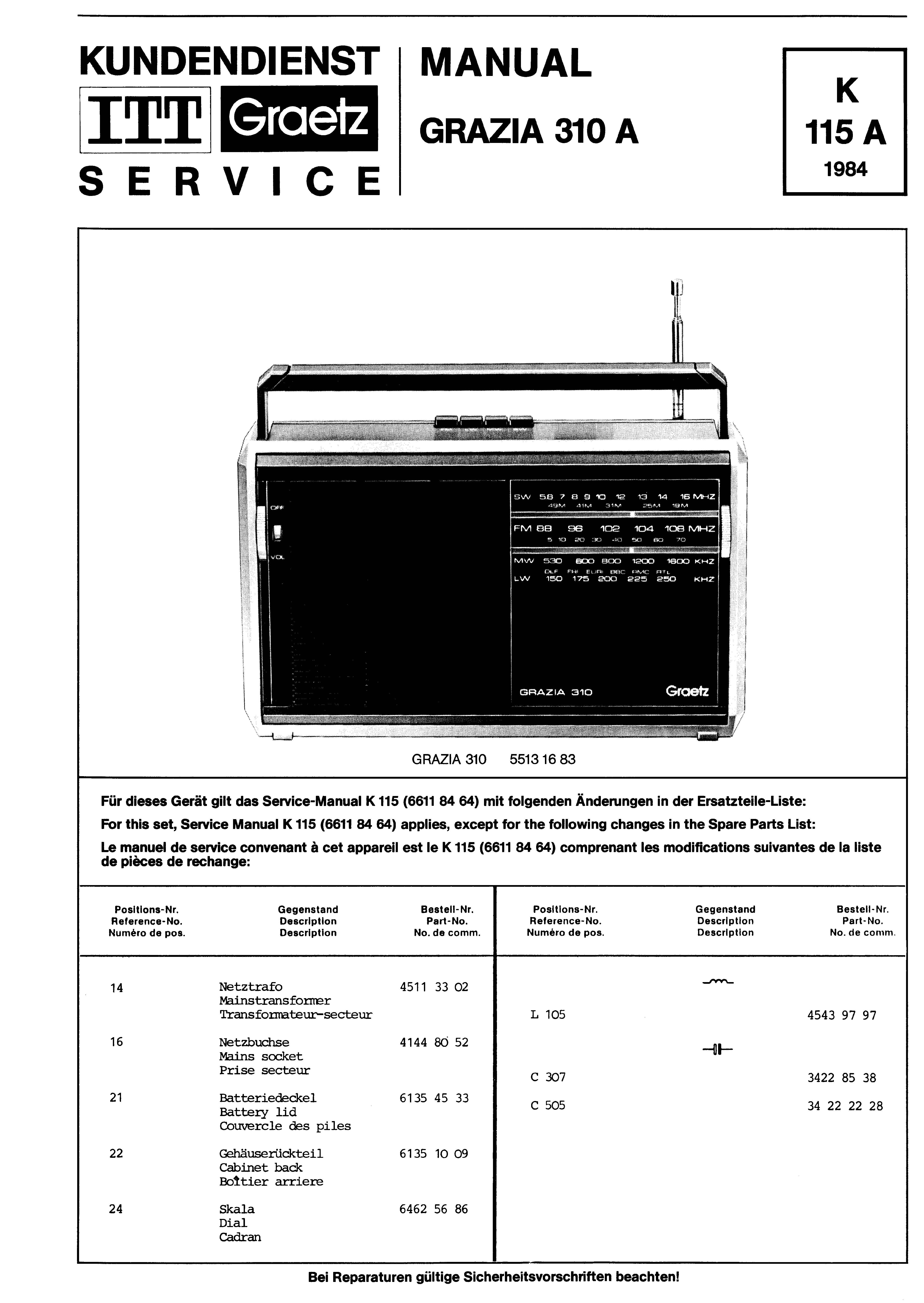 ITT GRAETZ GRAZIA 310A SM service manual
