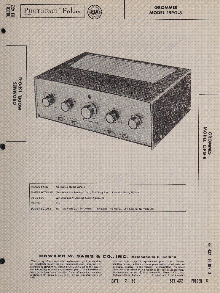GROMMES MODEL 15PG-8 SM service manual