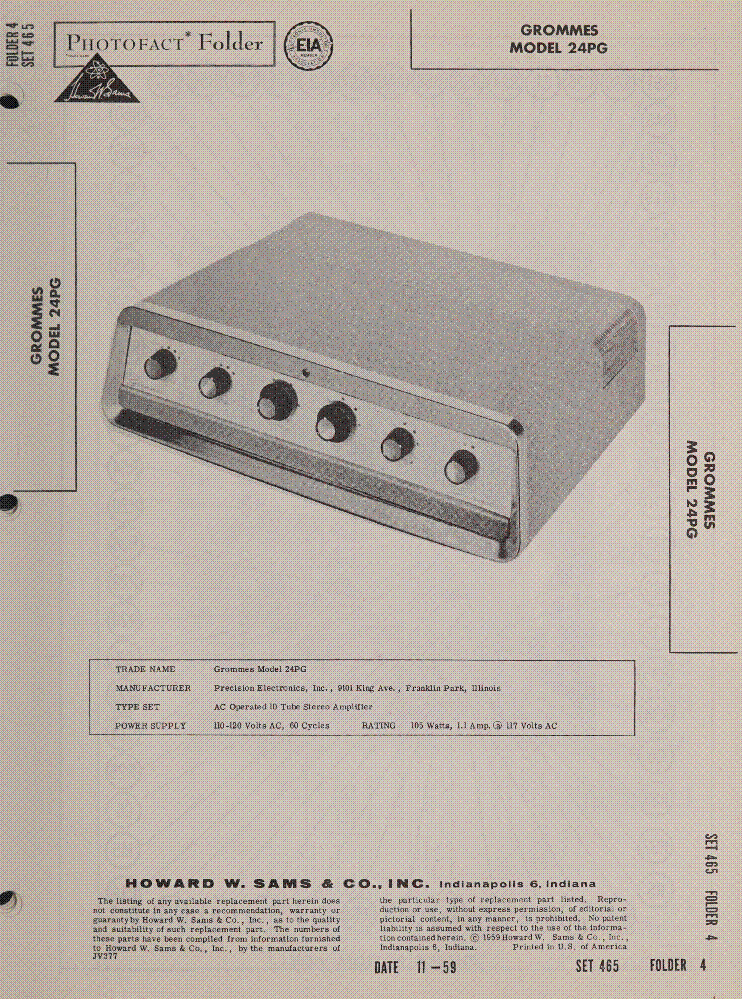 GROMMES MODEL 24PG SM service manual