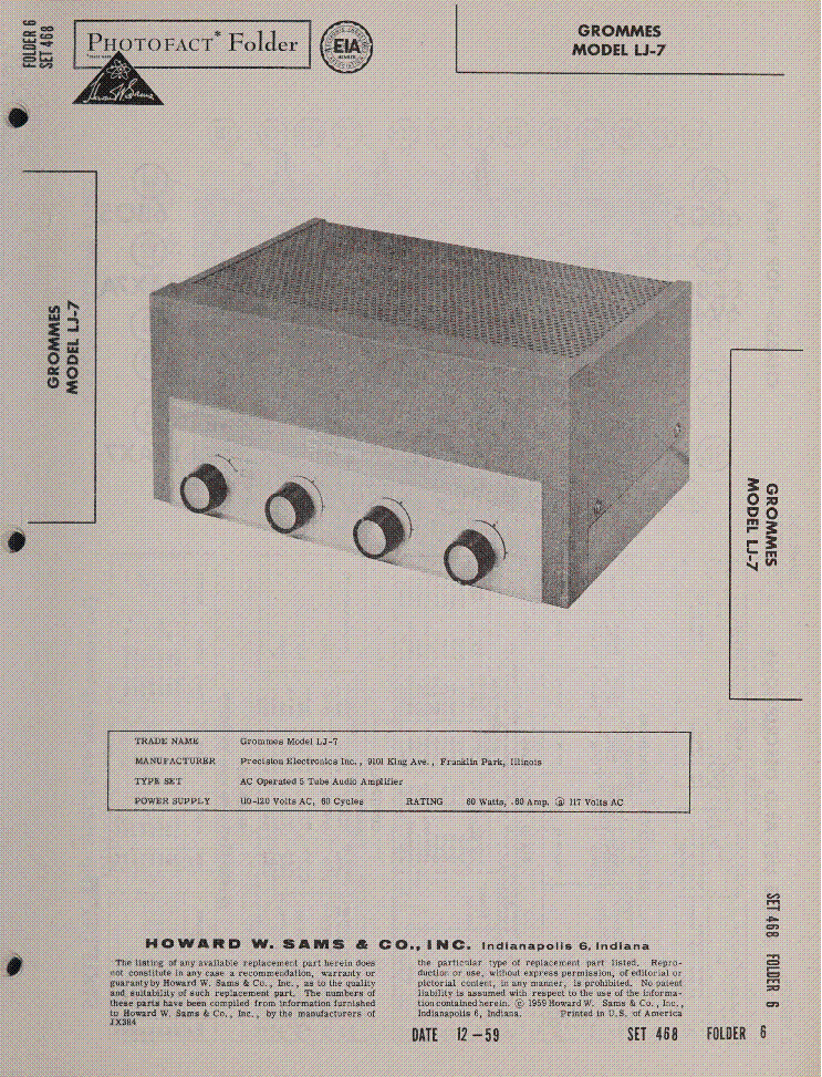 GROMMES MODEL LJ-7 SM service manual