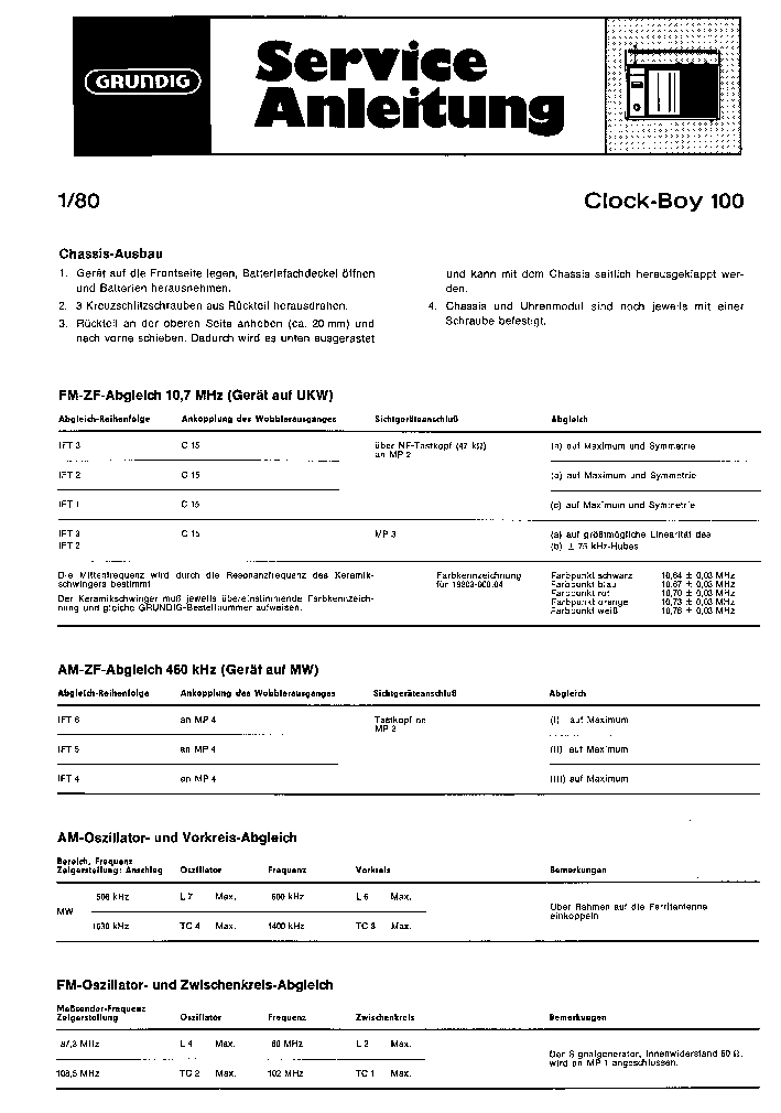 GRUNDIG CLOCK-BOY 100 SM service manual