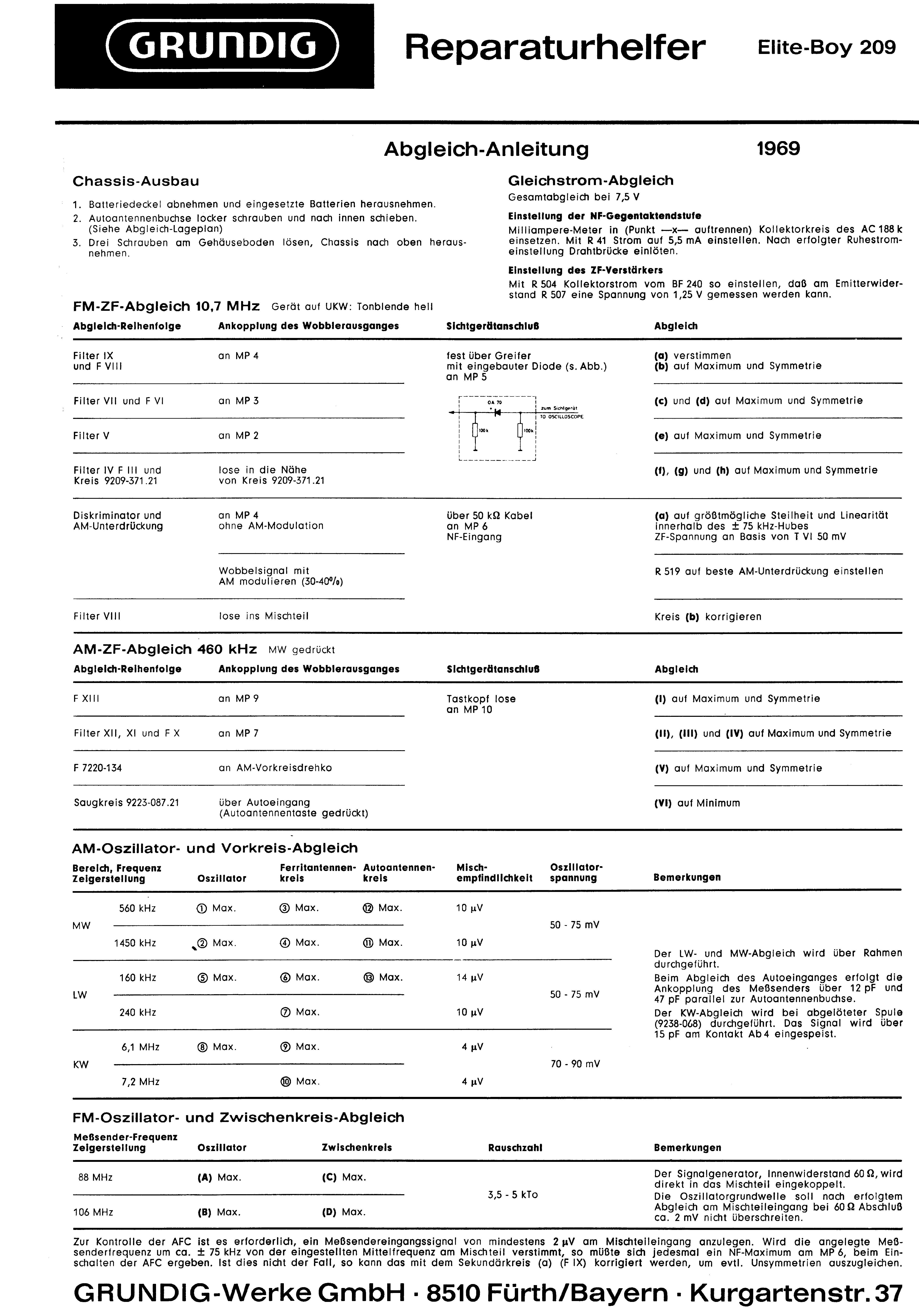 GRUNDIG ELITE-BOY 209 SM service manual