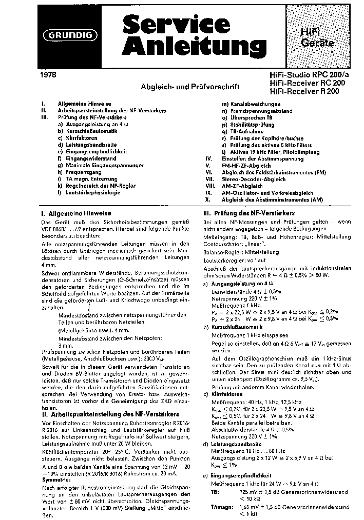 Service Manual-Anleitung für Grundig RPC 200,RC 200,R 200 