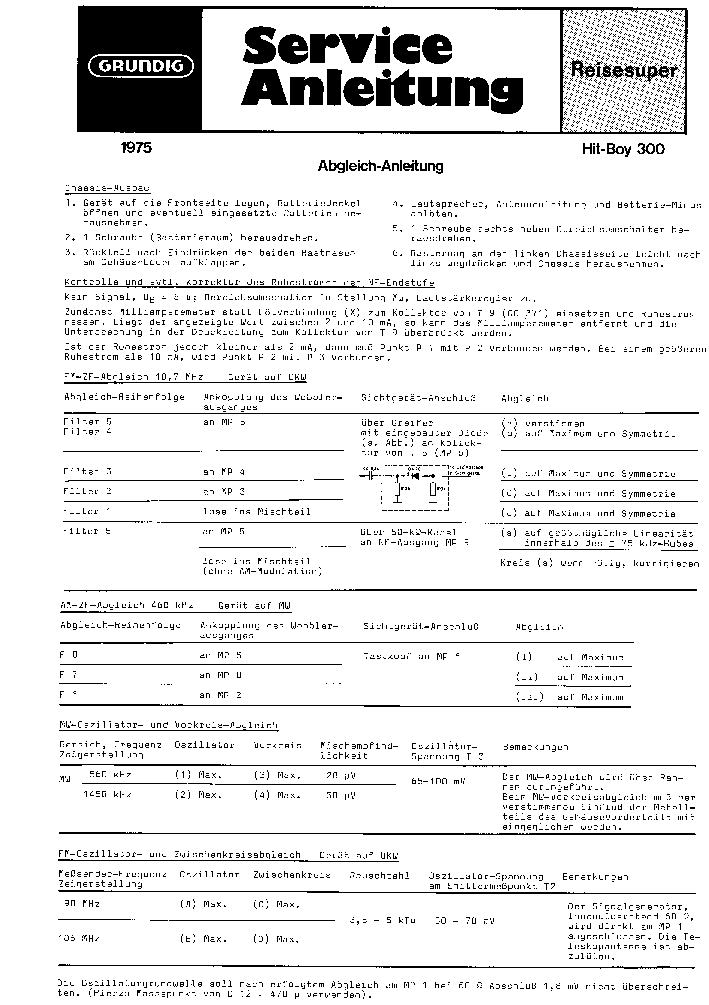 GRUNDIG HIT-BOY 300 SM service manual