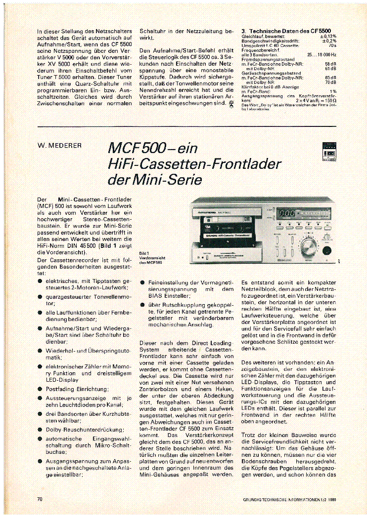 GRUNDIG MCF 500 GTI 1981 1-2 AUDIO SERVICE INFO service manual