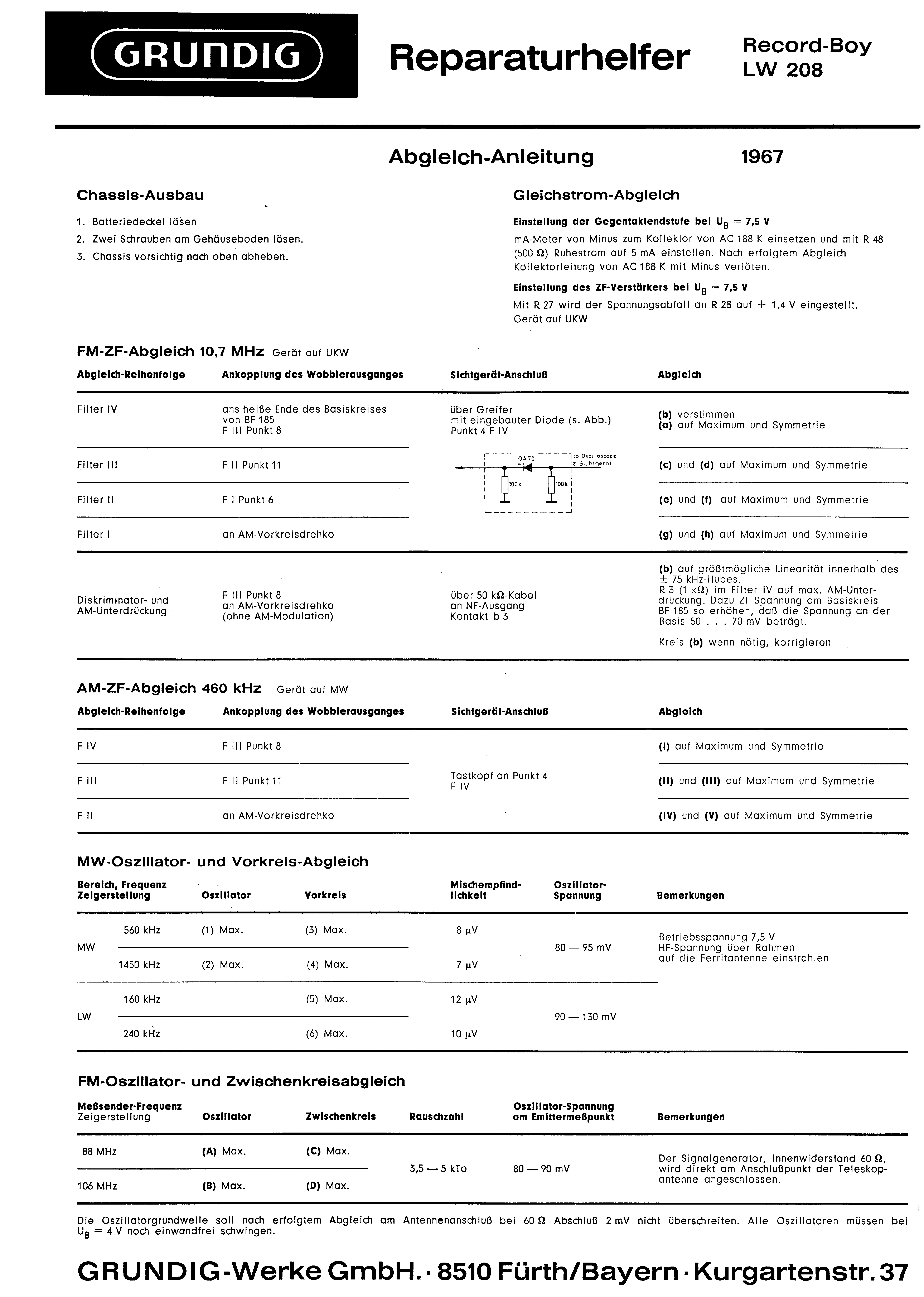 GRUNDIG RECORD-BOY LW 208 SM service manual (1st page)