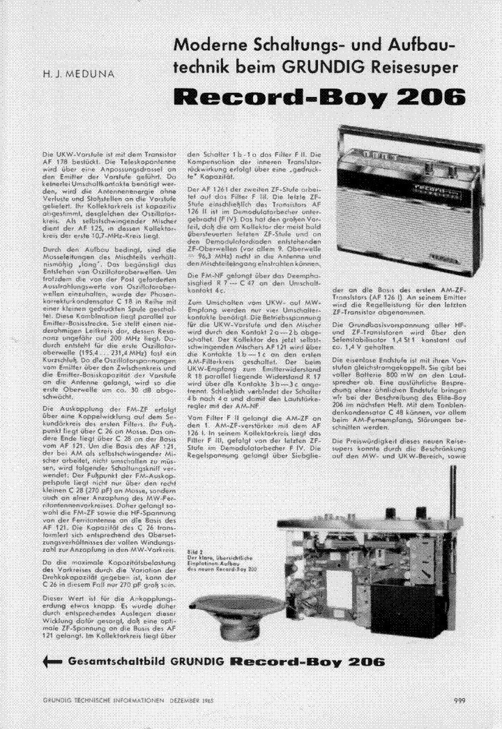 GRUNDIG RECORD BOY 206 FROM GTI 1965-12 service manual