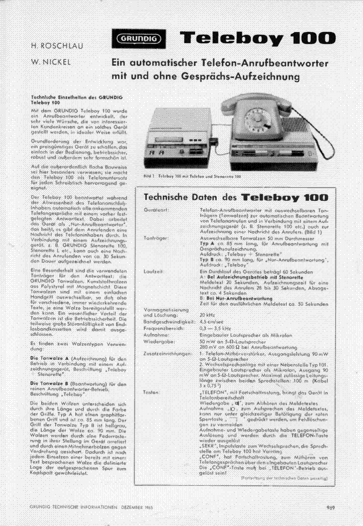 GRUNDIG TELE BOY FROM GTI1965 service manual