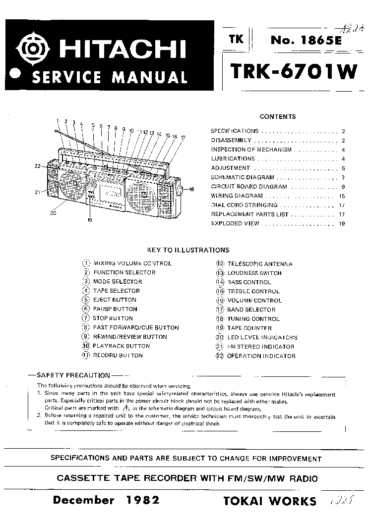 HITACHI TRK-6701W SM service manual