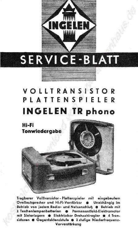 INGELEN TR PHONO LEMEZJATSZO 1957 SM service manual