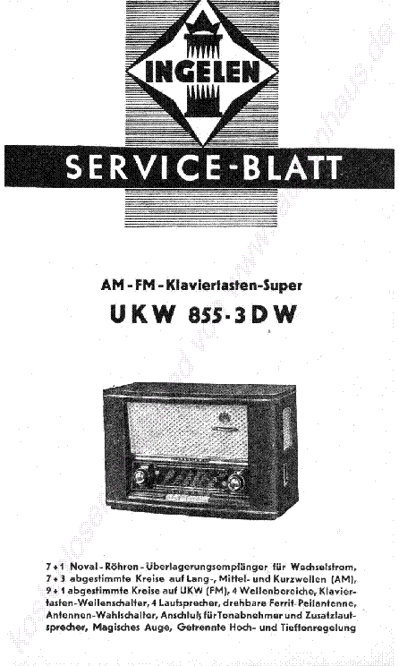 INGELEN UKW 855-3D W RADIO 1955 SM service manual