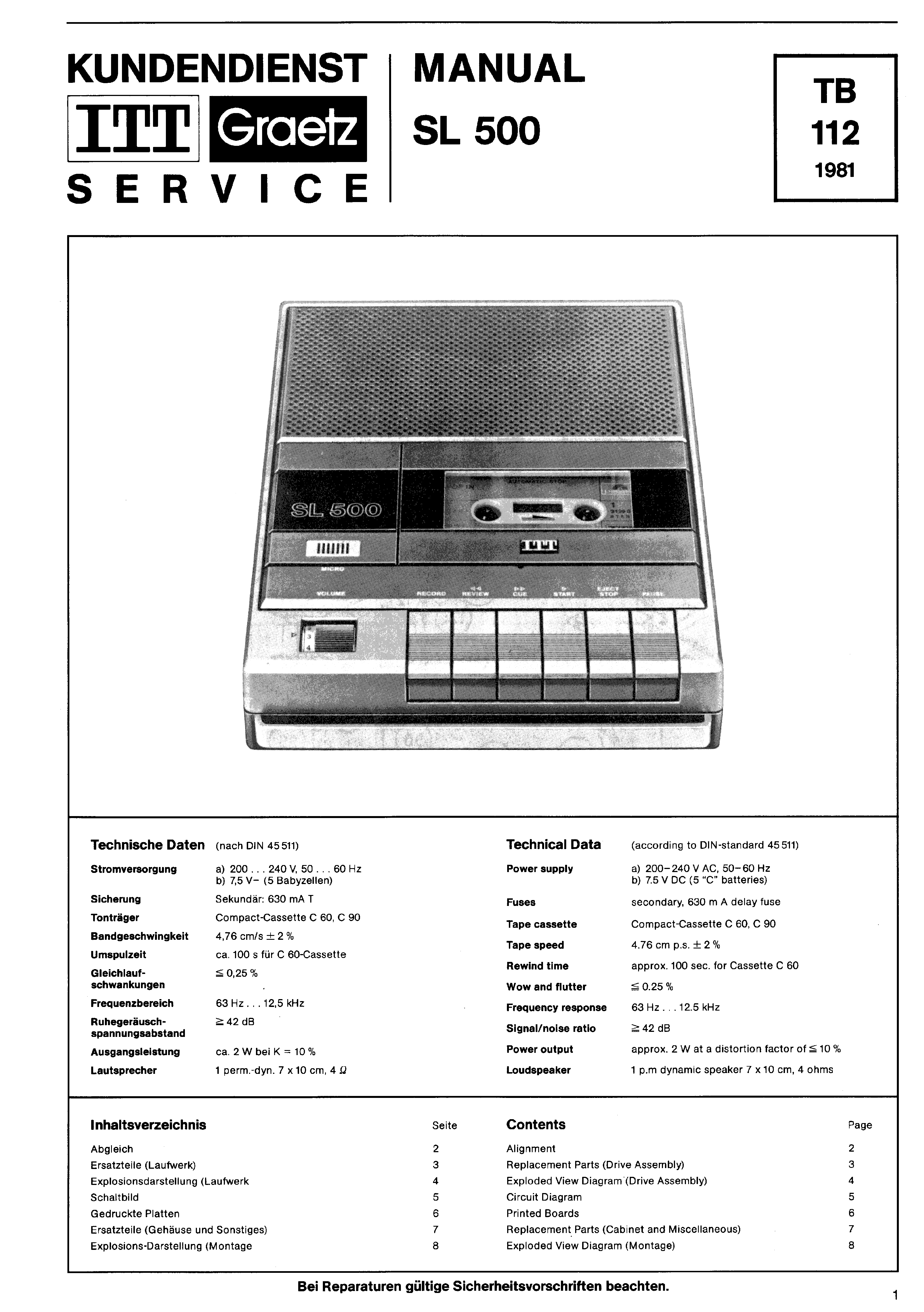 ITT GRAETZ SL 500 SM service manual