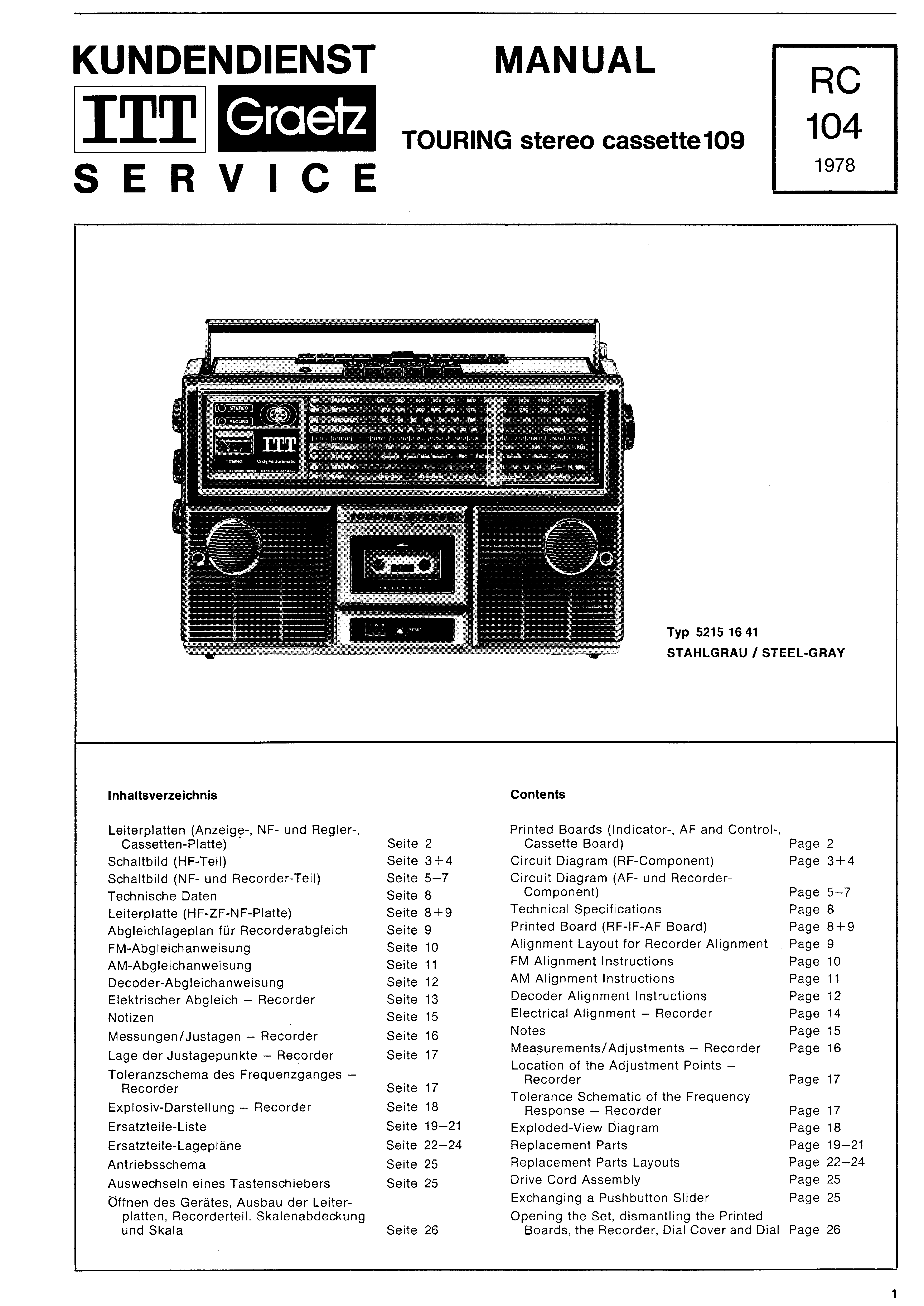 ITT/Graetz Service Manual für Clock-Radio 101  Copy 