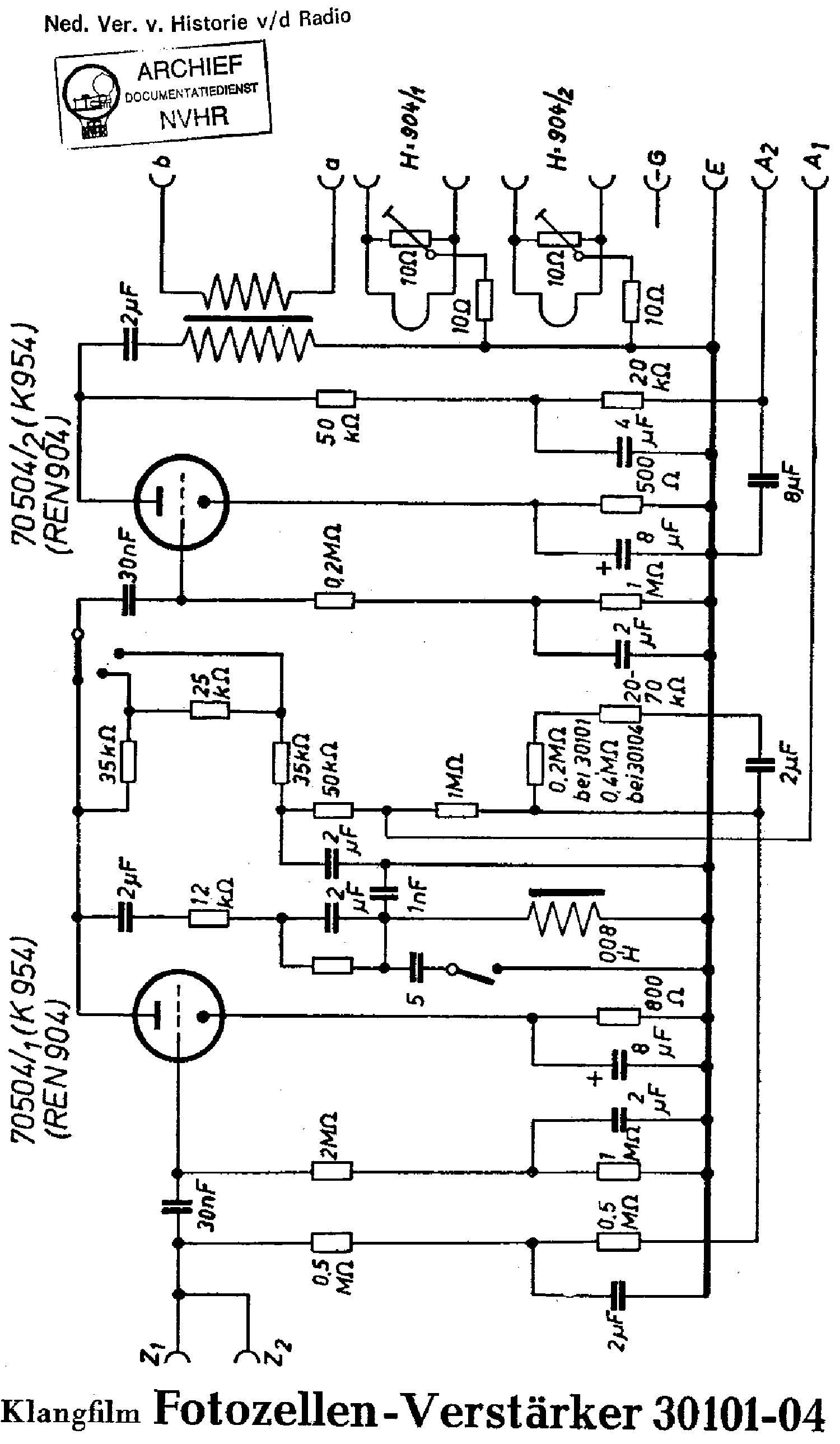 KLANGFILM 30101-04 PHOTOCELL AMPLIFIER SCH service manual