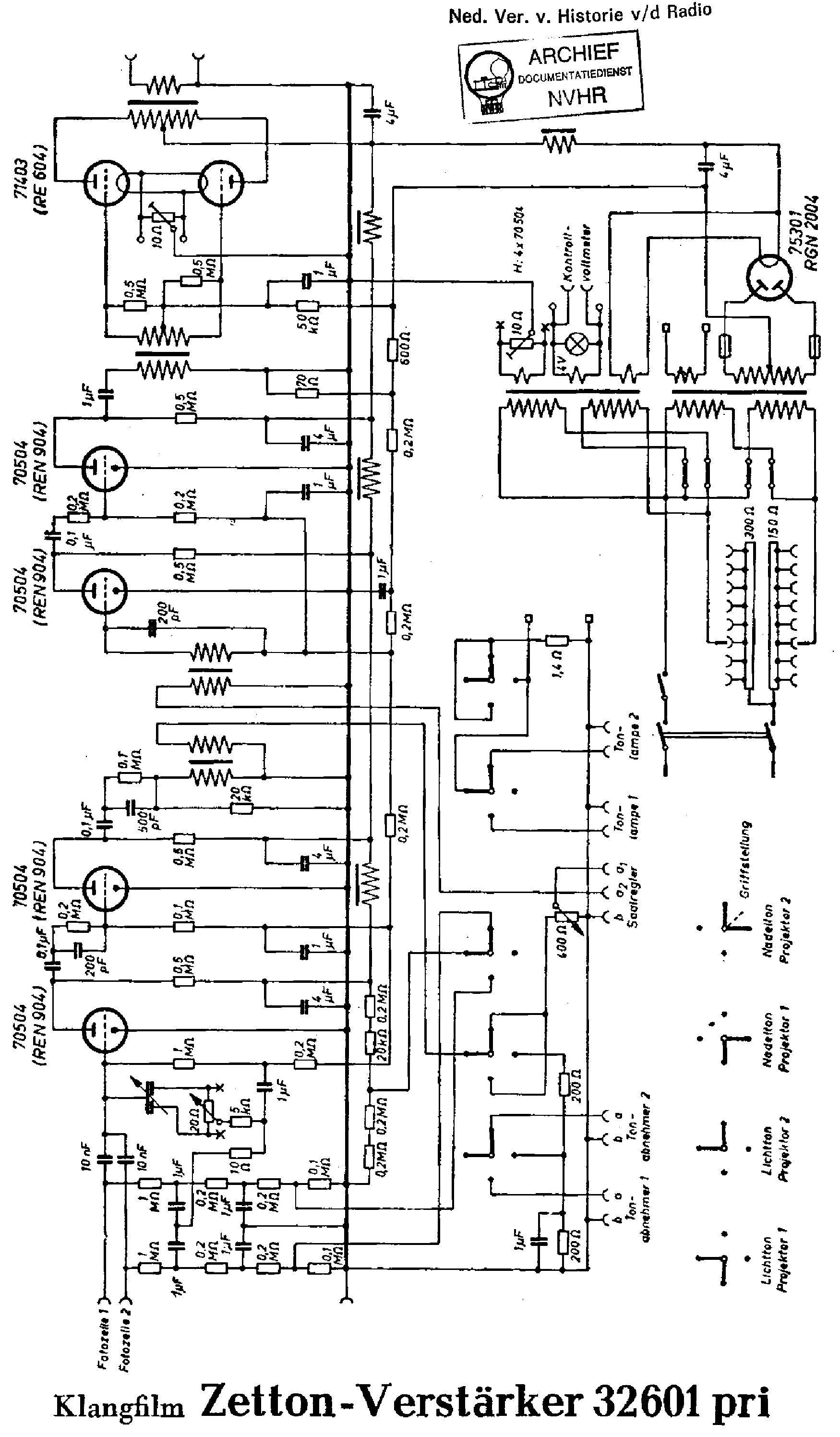 KLANGFILM 32601 ZETTON AMPLIFIER SCH service manual