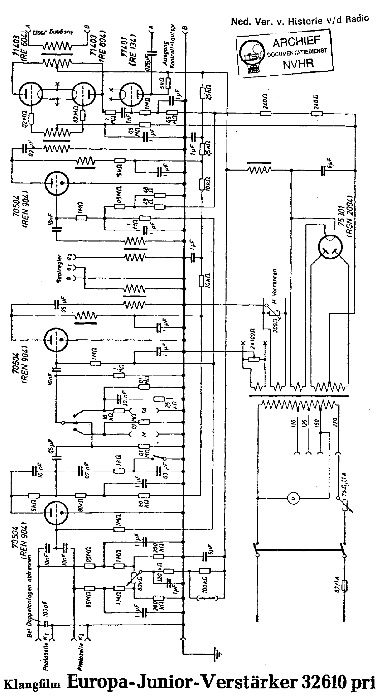 KLANGFILM 32610 EUROPA-JUNIOR-AMPLIFIER SCH service manual