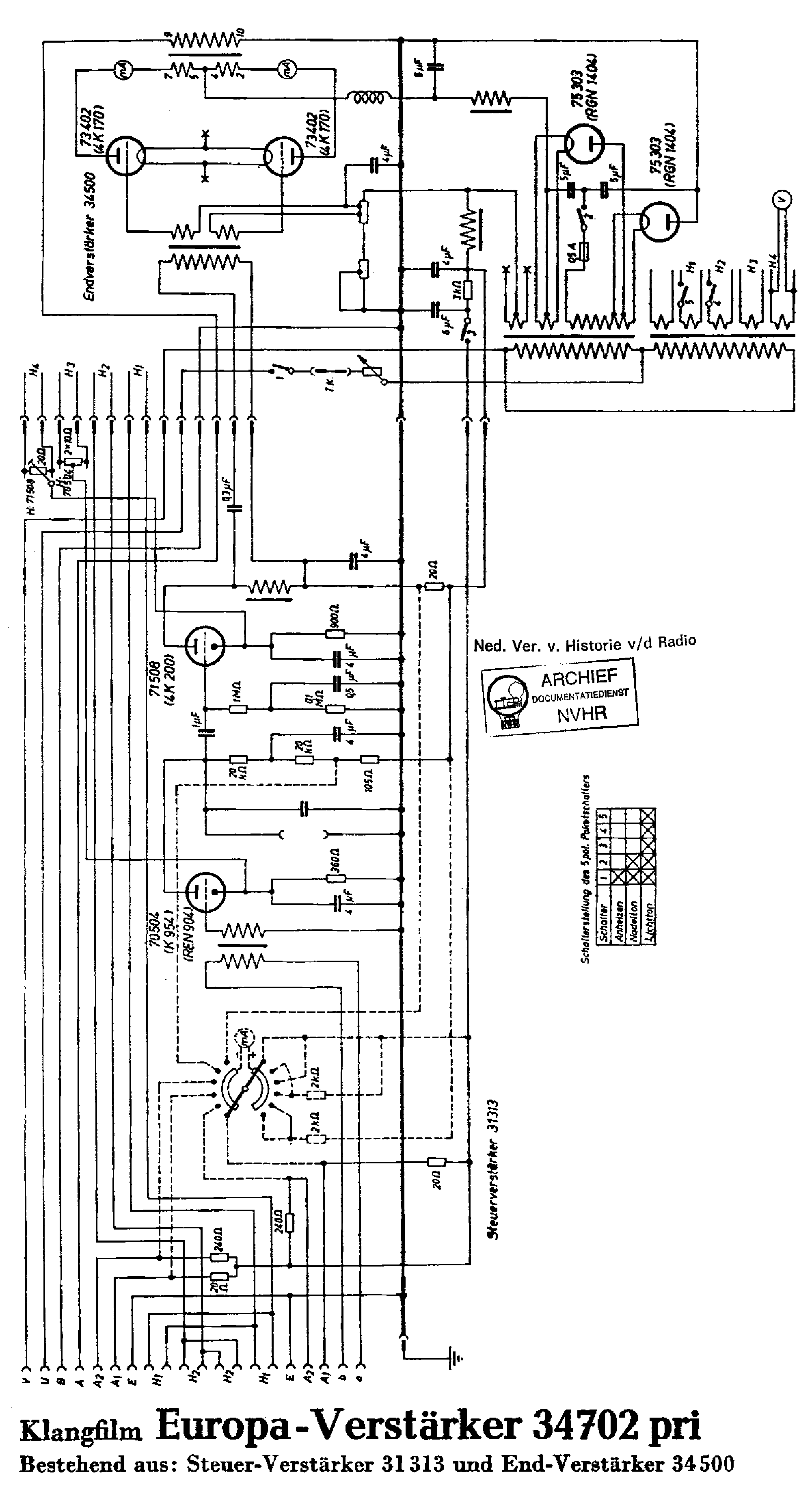 KLANGFILM 34702 EUROPA AMPLIFIER 31313-CONTROLL-AMP 34500-PA SCH service manual