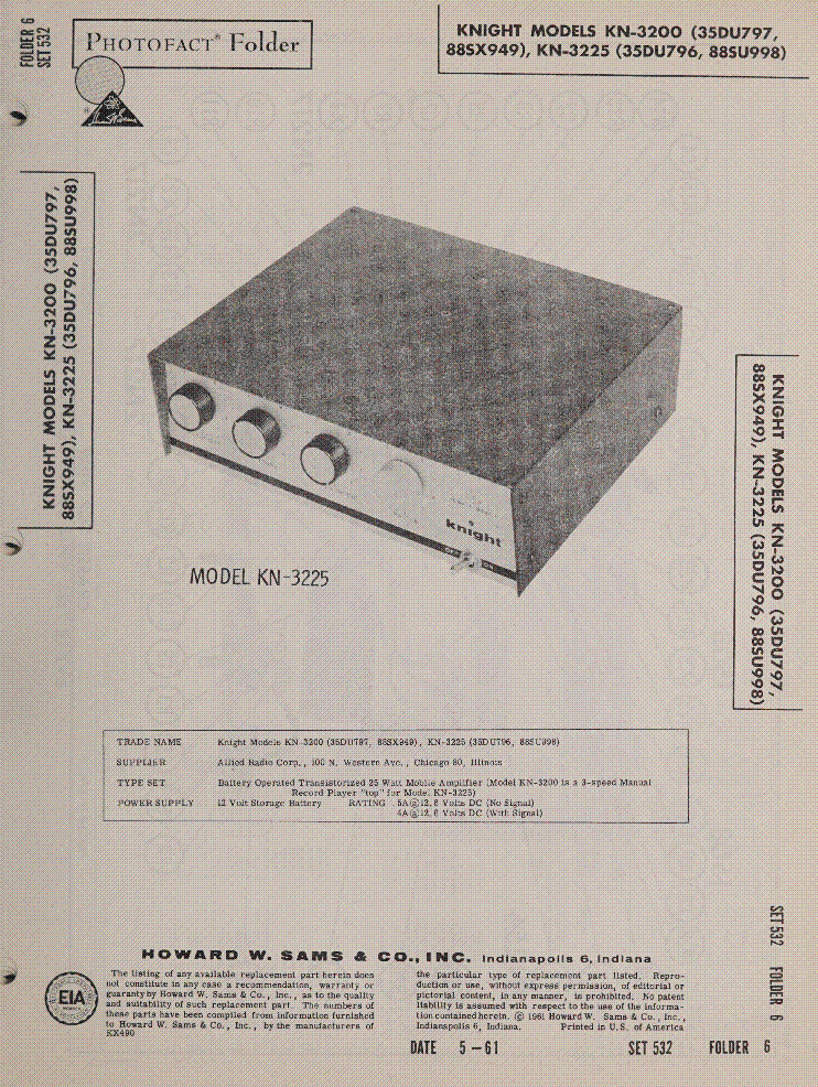 KNIGHT MODELS KN-3200 35DU797 88SX949 KN-3225 35DU796 88SU998 SM service manual (1st page)