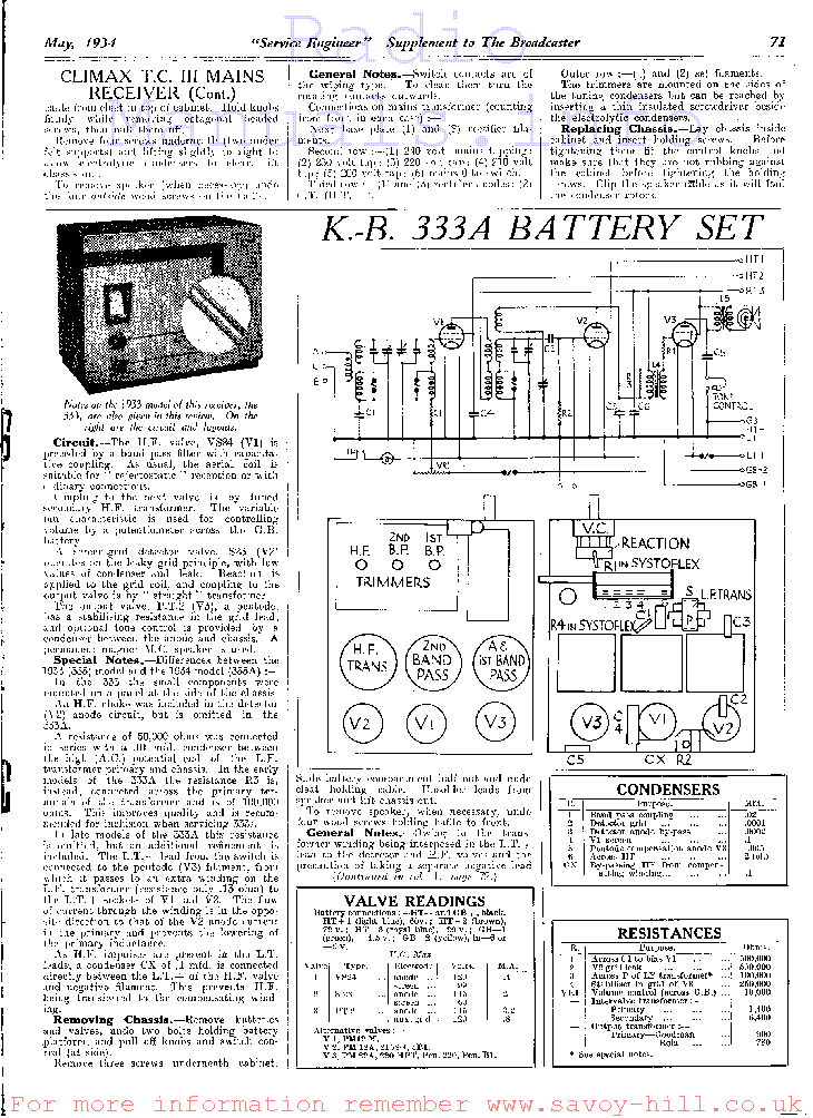 KOLSTER-BRANDES 333A BATTERY-SET service manual