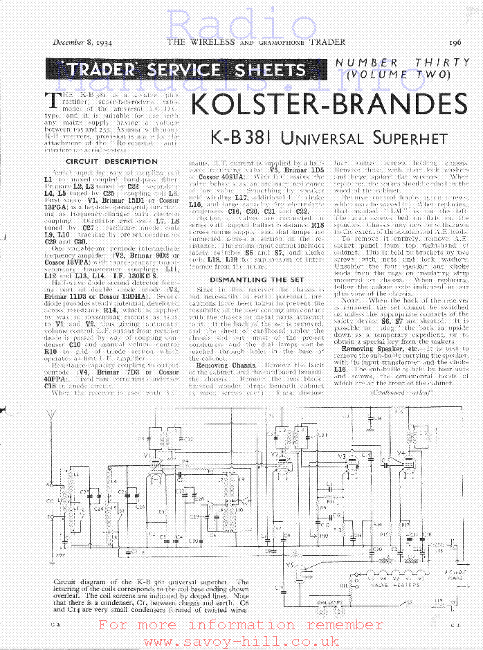 KOLSTER-BRANDES 381 service manual