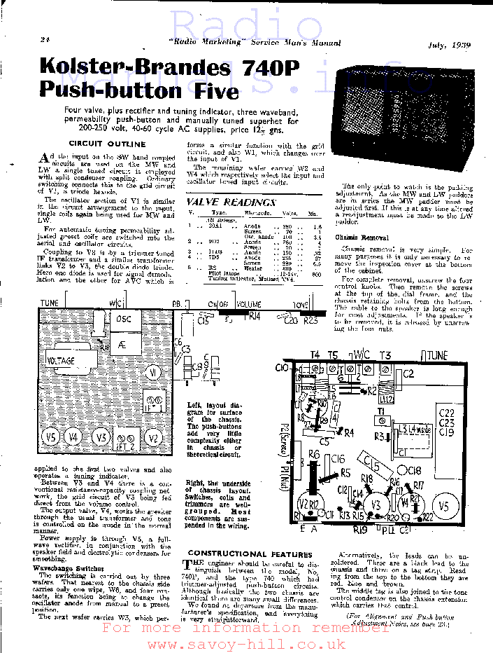 KOLSTER-BRANDES 740P service manual