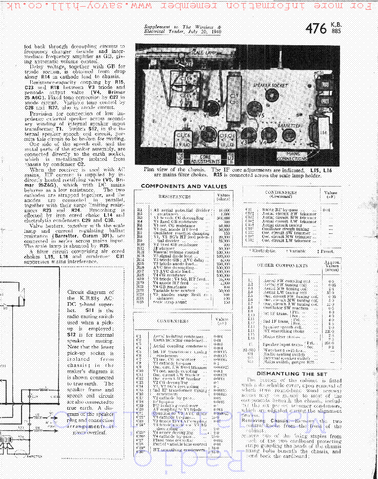 KOLSTER-BRANDES 885 service manual (2nd page)