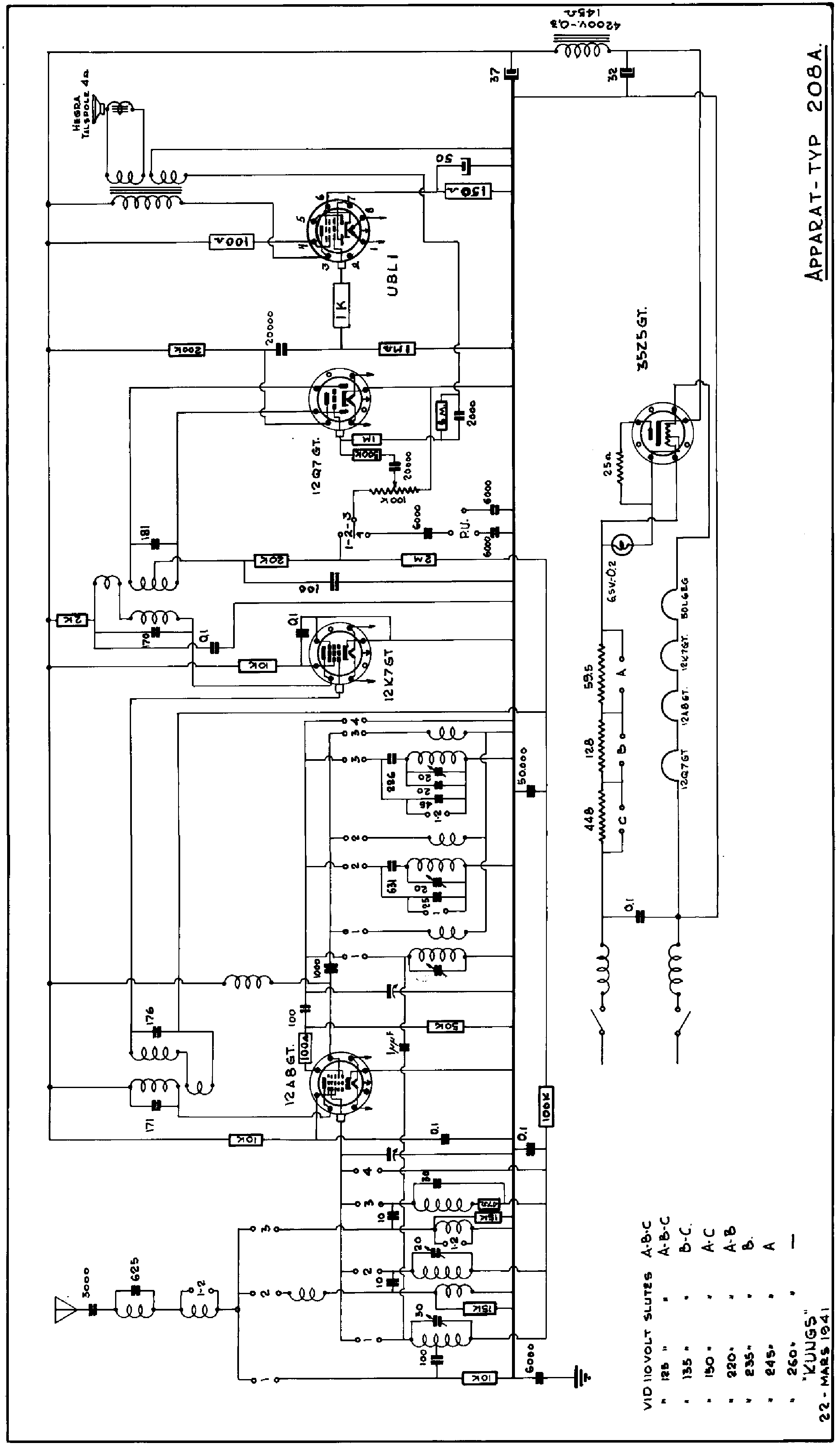 KUNGS 208A RADIO 1941 SCH Service Manual download, schematics, eeprom ...