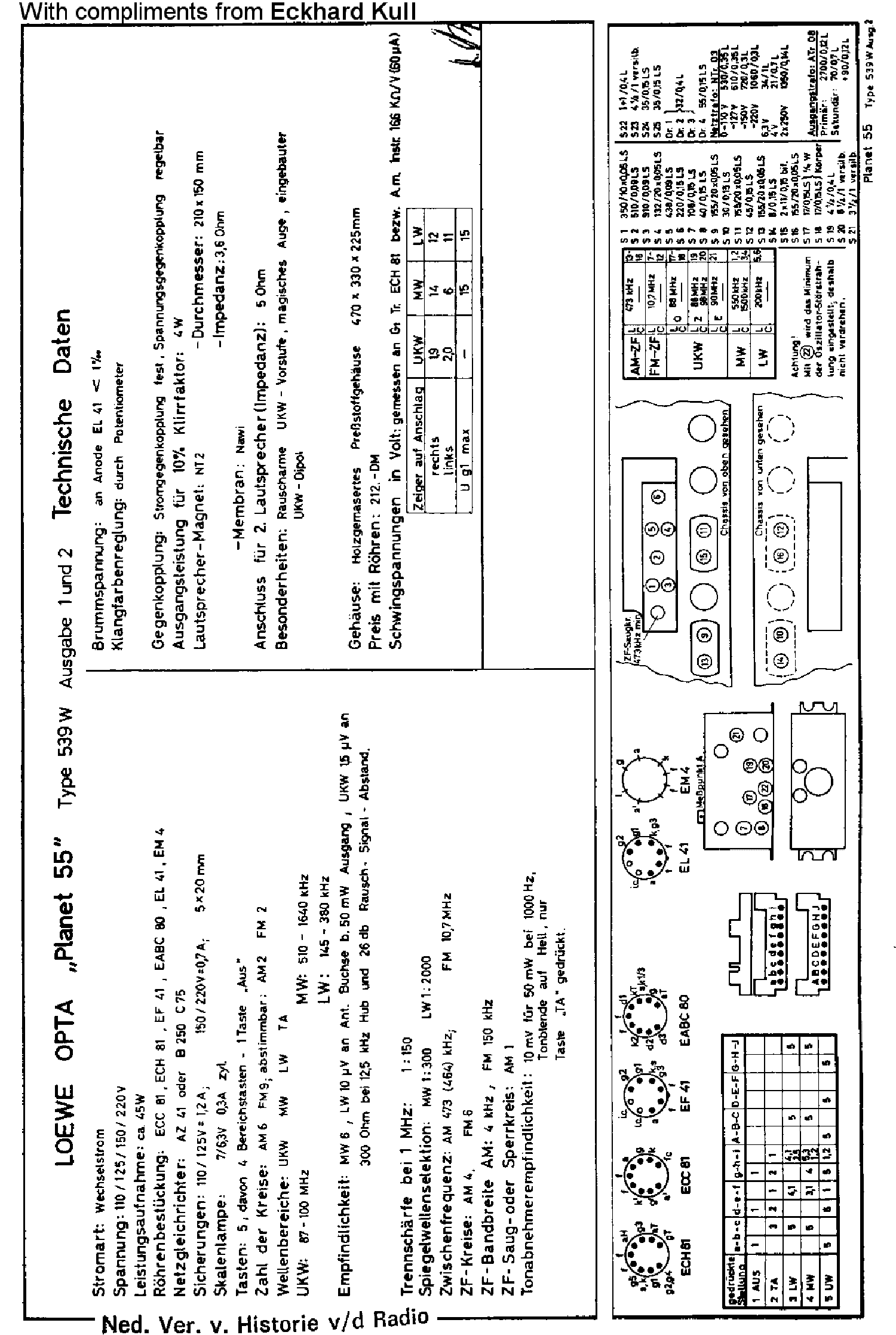 LOEWEOPTA 539W PLANET-55 AM-FM RECEIVER 1953 SM service manual (1st page)