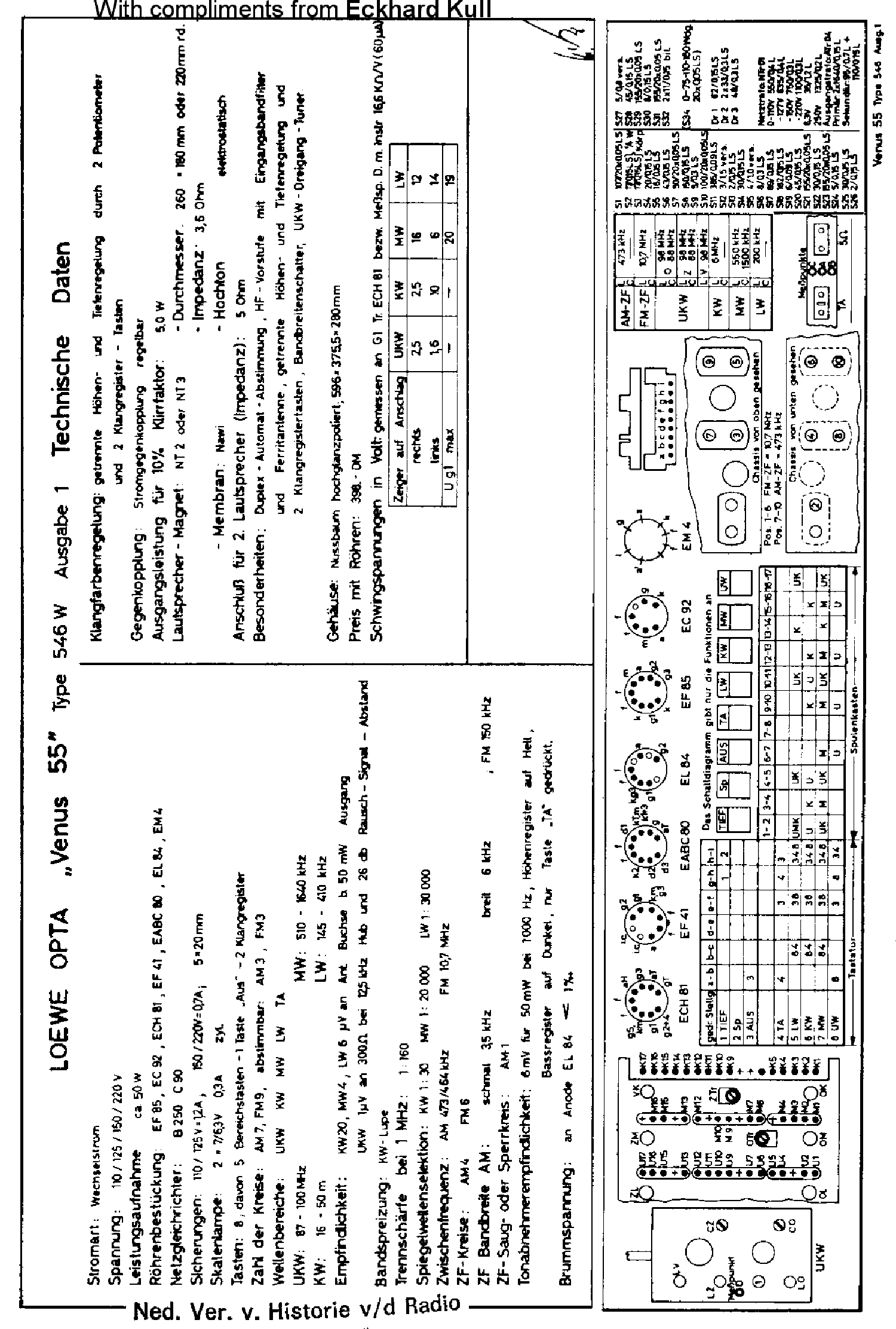 LOEWEOPTA 546W VENUS-55 AM-FM RECEIVER 1953 SM service manual (1st page)
