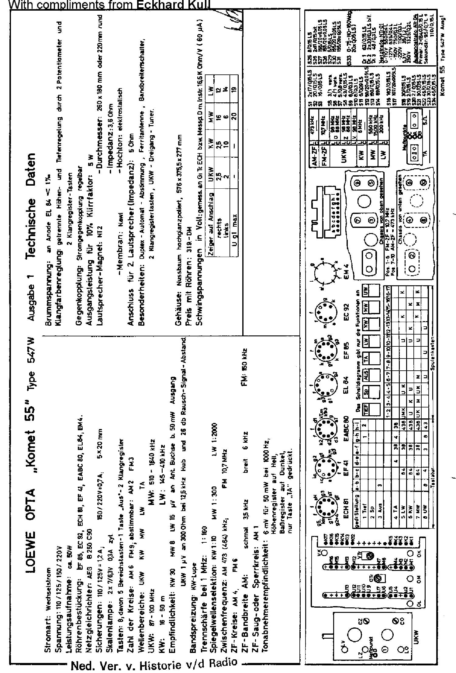LOEWEOPTA 547W KOMET-55 AM-FM RECEIVER 1953 SM service manual (1st page)