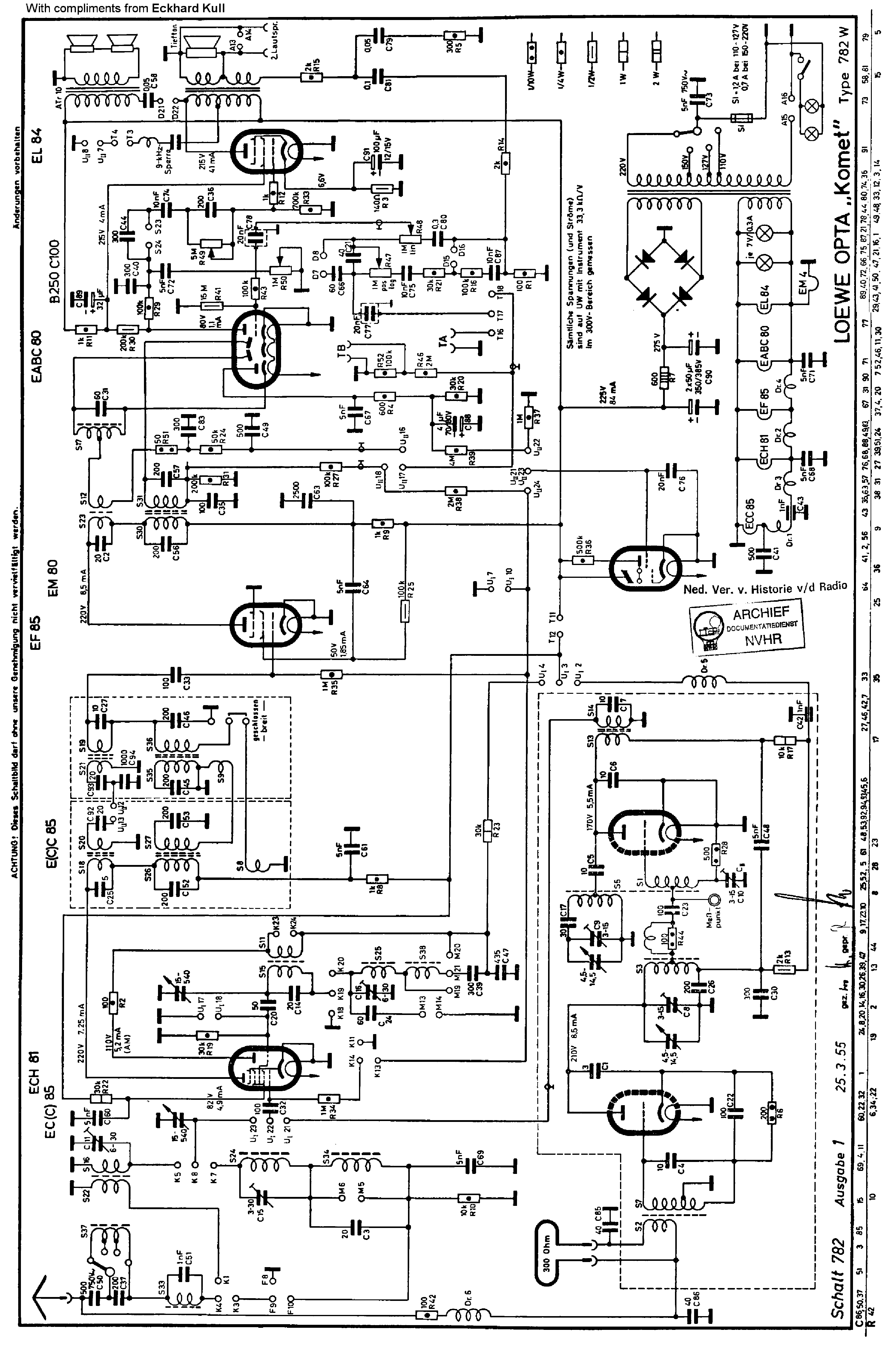 LOEWEOPTA 782W KOMET AM-FM RECEIVER 1955 SM service manual