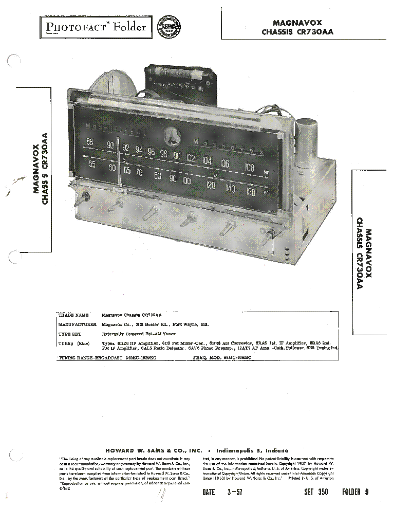 MAGNAVOX CR730AA TUBE TUNER SM service manual