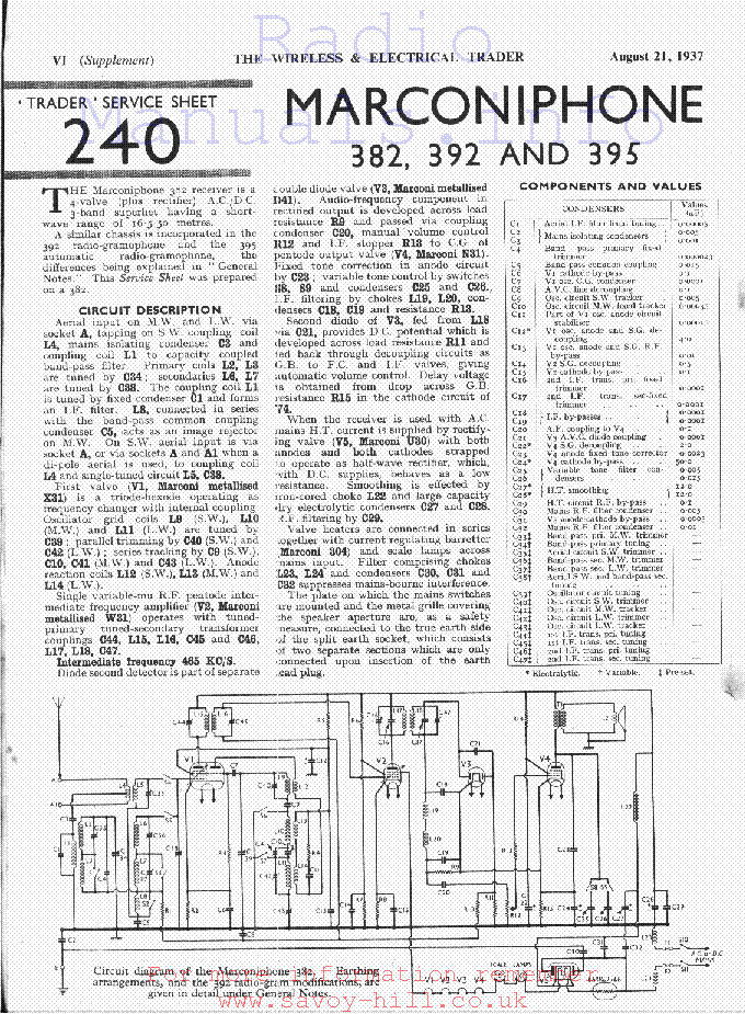 MARCONIPHONE 382-392-395 service manual