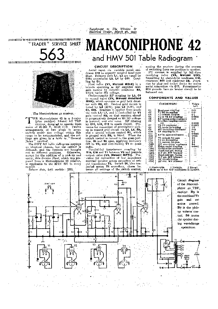 MARCONIPHONE 42 HMV 501 TABLE RADIOGRAM 1942 SM service manual