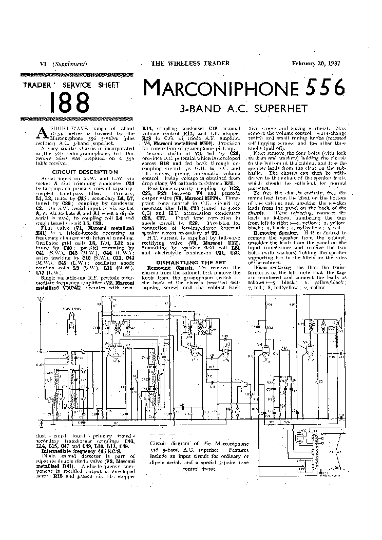 MARCONIPHONE 556 AC RADIO 1937 SM service manual